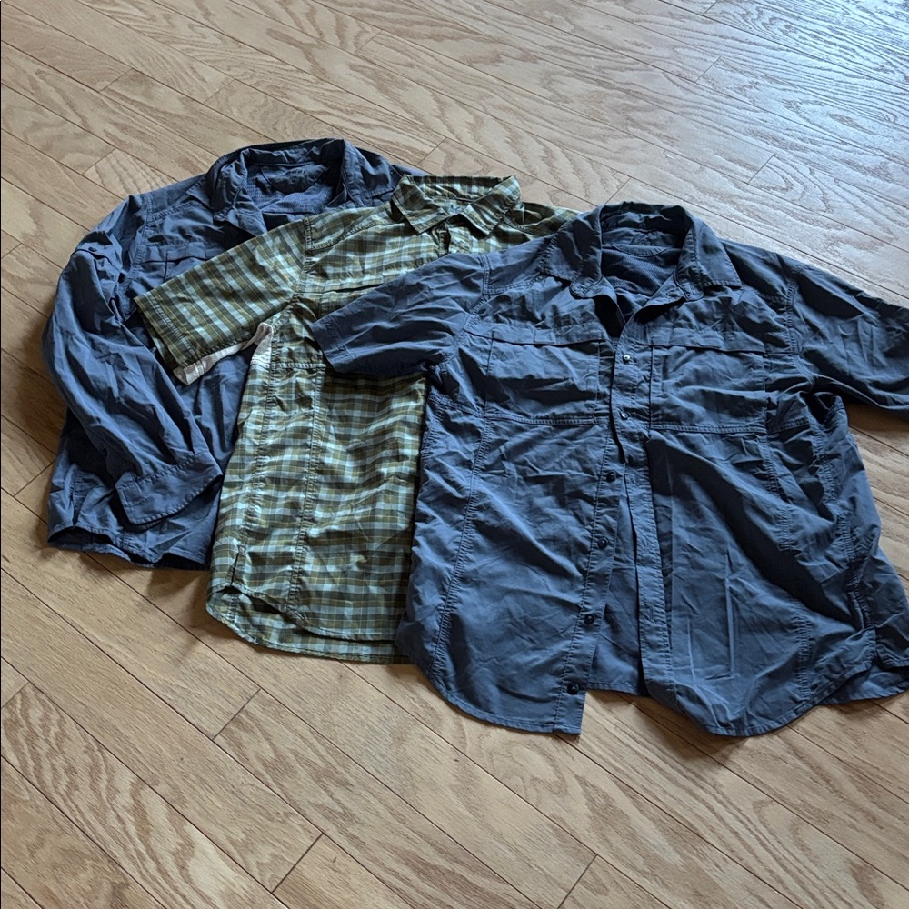 Men's REI tech shirts bundle of 3. Size Medium. 2 short sleeve, one long sleeve.